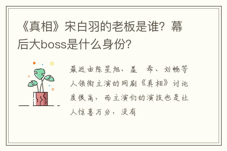 幕后大boss是什么身份 《真相》宋白羽的老板是谁