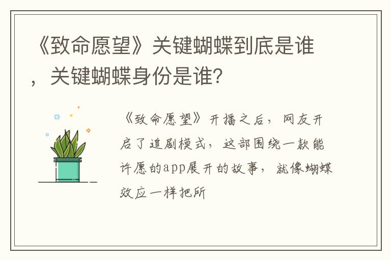 关键蝴蝶身份是谁 《致命愿望》关键蝴蝶到底是谁