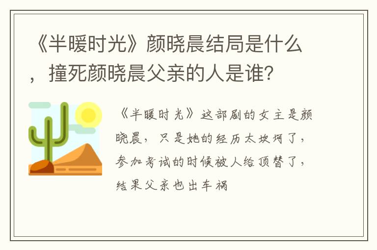 撞死颜晓晨父亲的人是谁 《半暖时光》颜晓晨结局是什么