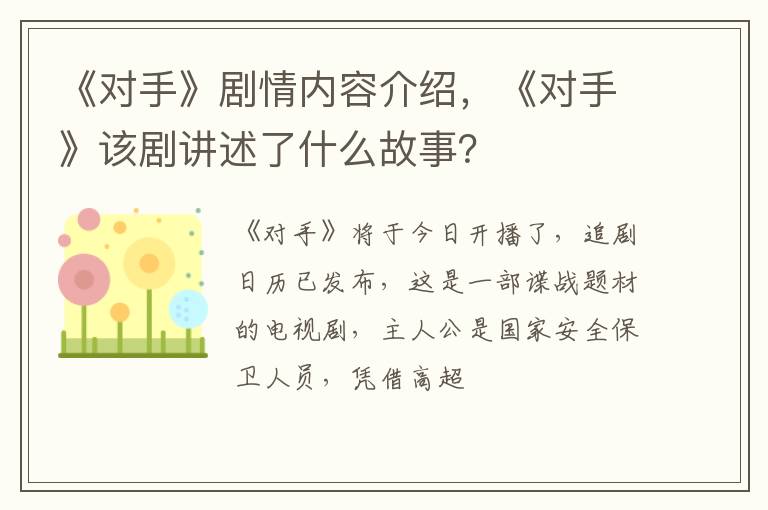 《对手》该剧讲述了什么故事 《对手》剧情内容介绍