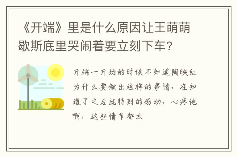 《开端》里是什么原因让王萌萌歇斯底里哭闹着要立刻下车 《开端》里是什么原因让王萌萌歇斯底里哭闹着要立刻下车