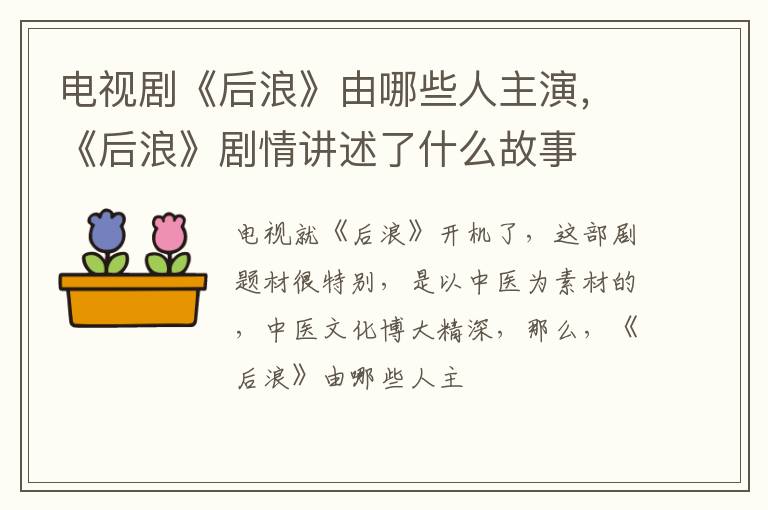 《后浪》剧情讲述了什么故事 电视剧《后浪》由哪些人主演