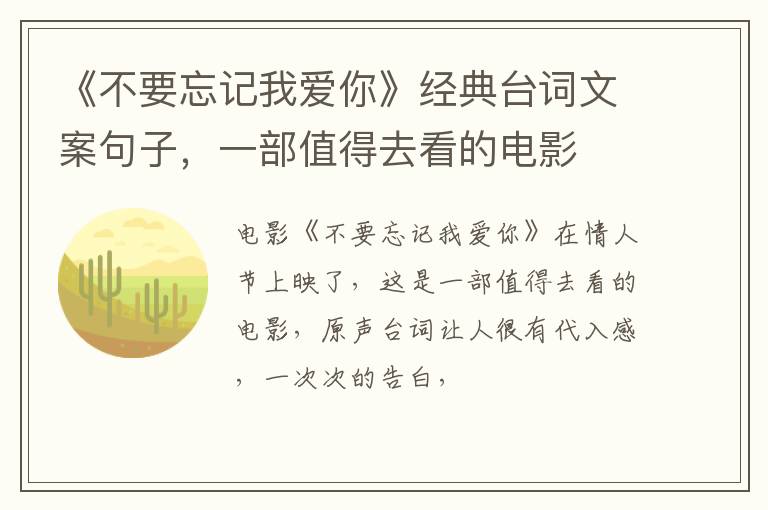 一部值得去看的电影 《不要忘记我爱你》经典台词文案句子