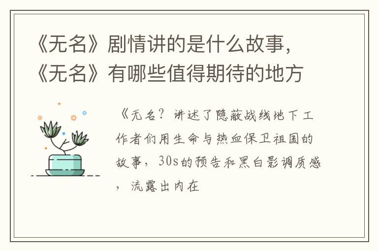 《无名》有哪些值得期待的地方 《无名》剧情讲的是什么故事