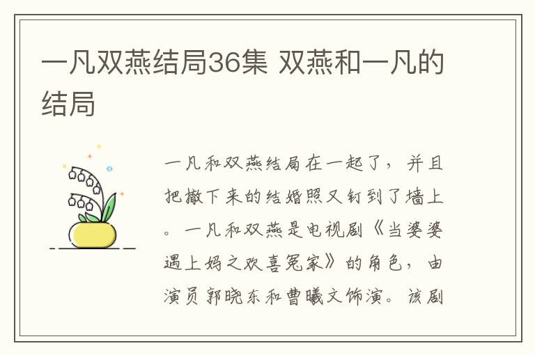 双燕和一凡的结局 一凡双燕结局36集