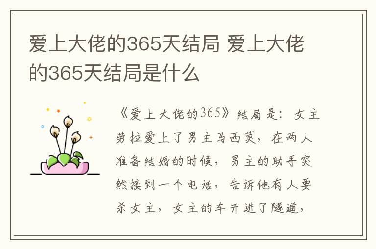 爱上大佬的365天结局是什么 爱上大佬的365天结局