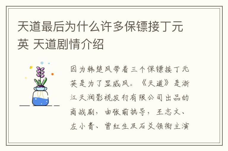 天道剧情介绍 天道最后为什么许多保镖接丁元英