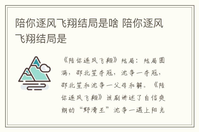 陪你逐风飞翔结局是 陪你逐风飞翔结局是啥