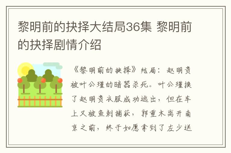 黎明前的抉择剧情介绍 黎明前的抉择大结局36集