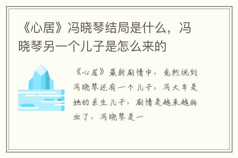 冯晓琴另一个儿子是怎么来的 《心居》冯晓琴结局是什么