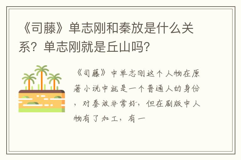 单志刚就是丘山吗 《司藤》单志刚和秦放是什么关系