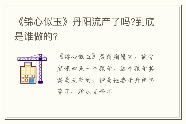 到底是谁做的 《锦心似玉》丹阳流产了吗