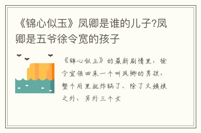 凤卿是五爷徐令宽的孩子 《锦心似玉》凤卿是谁的儿子