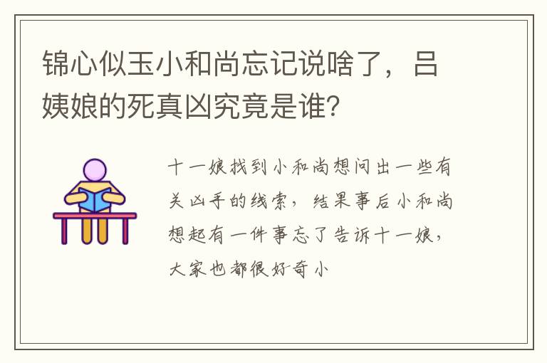 吕姨娘的死真凶究竟是谁 锦心似玉小和尚忘记说啥了