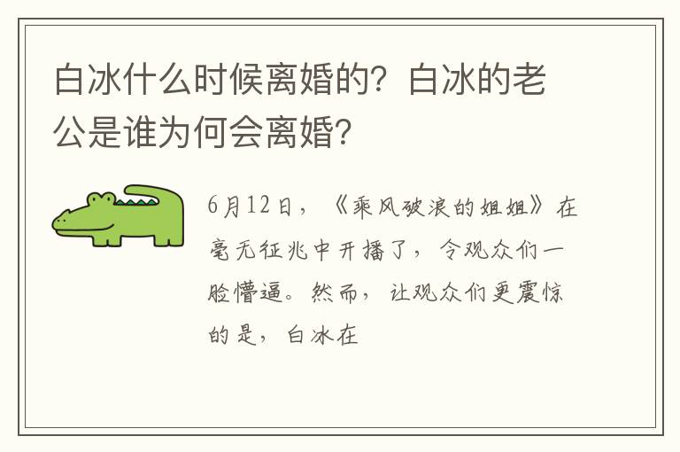 白冰的老公是谁为何会离婚 白冰什么时候离婚的
