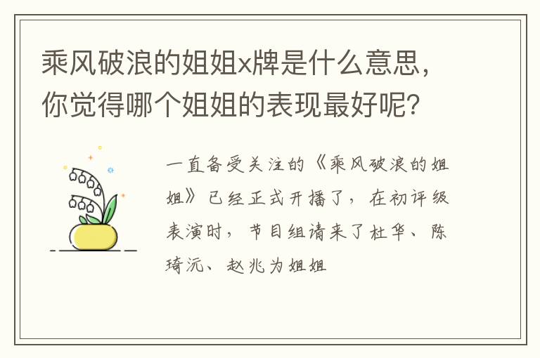 你觉得哪个姐姐的表现最好呢 乘风破浪的姐姐x牌是什么意思