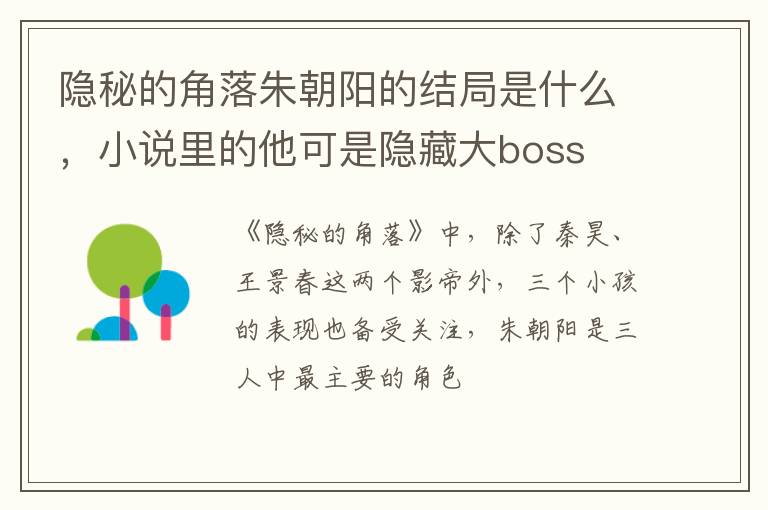 小说里的他可是隐藏大boss 隐秘的角落朱朝阳的结局是什么