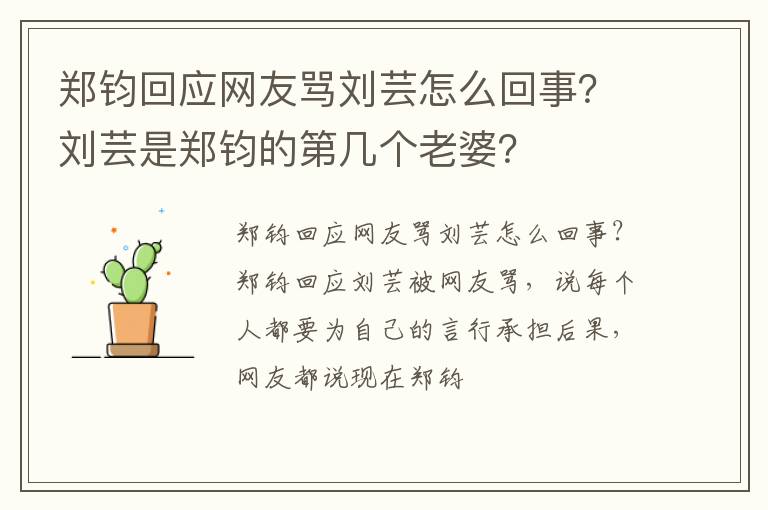 刘芸是郑钧的第几个老婆 郑钧回应网友骂刘芸怎么回事