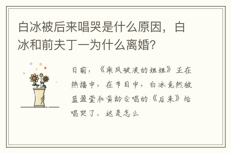 白冰和前夫丁一为什么离婚 白冰被后来唱哭是什么原因