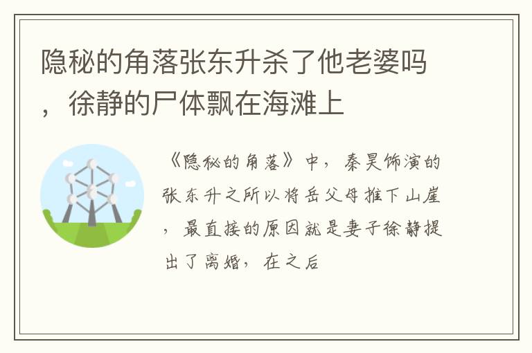 徐静的尸体飘在海滩上 隐秘的角落张东升杀了他老婆吗