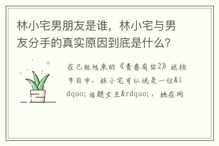 林小宅与男友分手的真实原因到底是什么 林小宅男朋友是谁