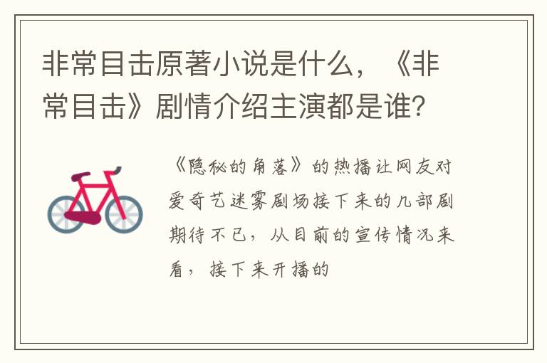 《非常目击》剧情介绍主演都是谁 非常目击原著小说是什么