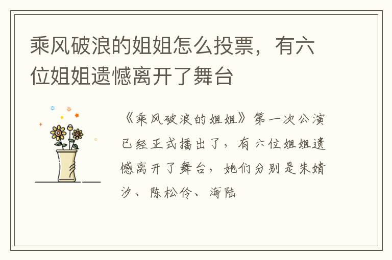 有六位姐姐遗憾离开了舞台 乘风破浪的姐姐怎么投票