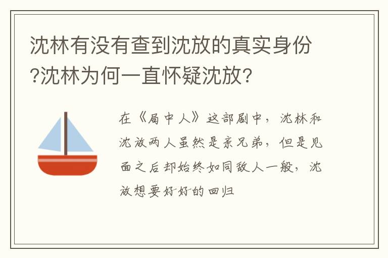 沈林为何一直怀疑沈放 沈林有没有查到沈放的真实身份
