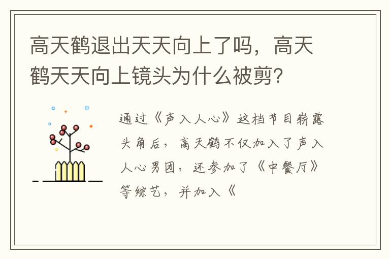高天鹤天天向上镜头为什么被剪 高天鹤退出天天向上了吗