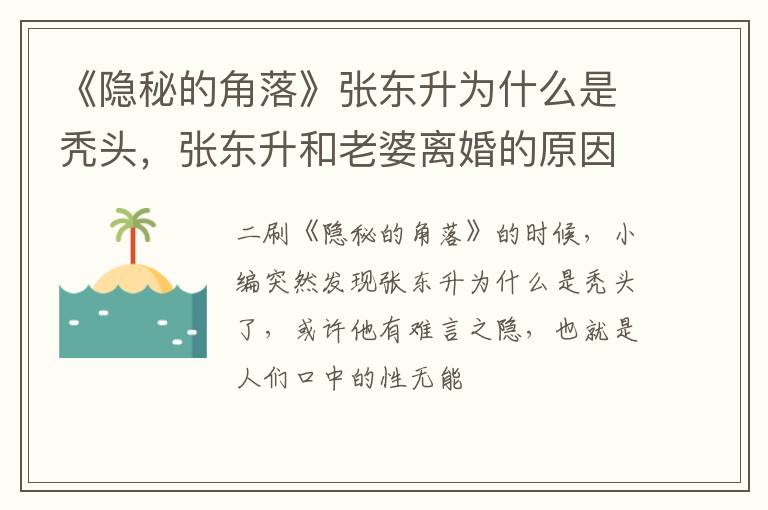 张东升和老婆离婚的原因 《隐秘的角落》张东升为什么是秃头