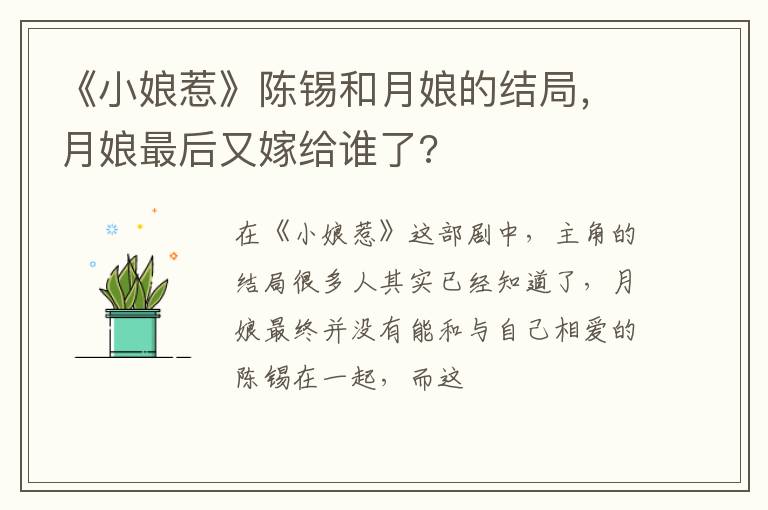 月娘最后又嫁给谁了 《小娘惹》陈锡和月娘的结局
