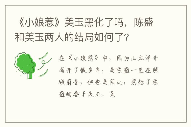 陈盛和美玉两人的结局如何了 《小娘惹》美玉黑化了吗