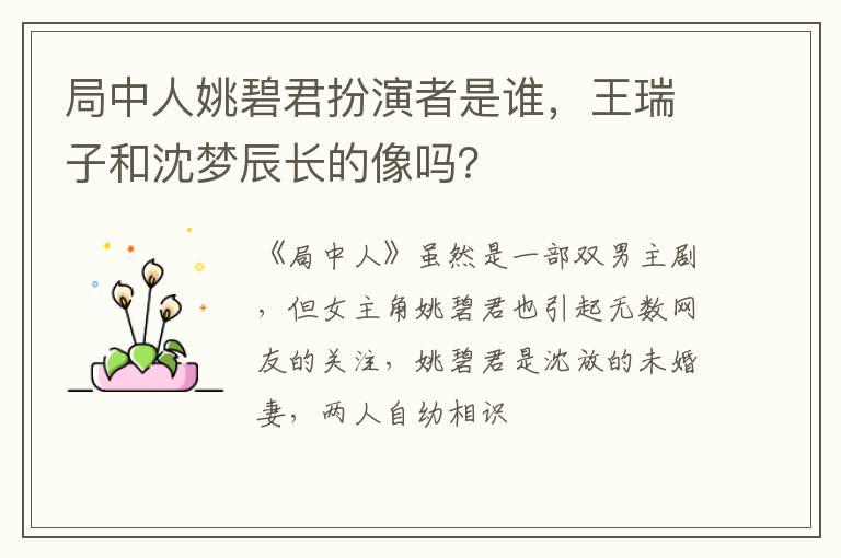 王瑞子和沈梦辰长的像吗 局中人姚碧君扮演者是谁