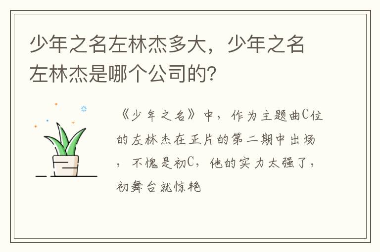 少年之名左林杰是哪个公司的 少年之名左林杰多大