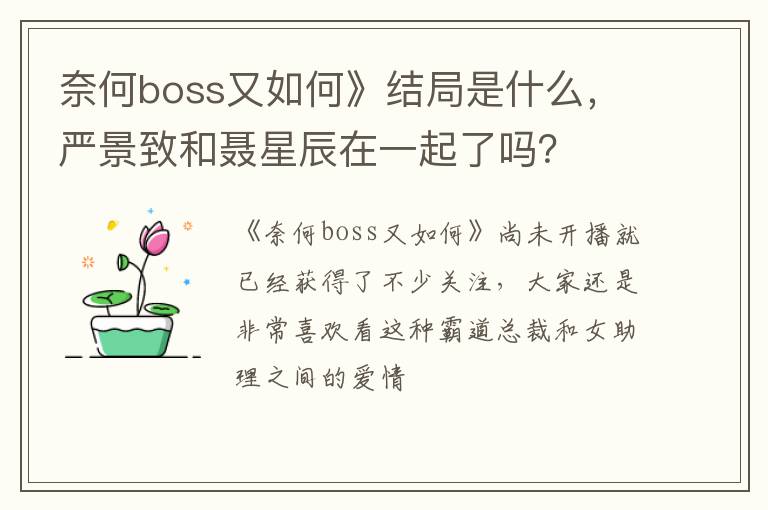 严景致和聂星辰在一起了吗 奈何boss又如何》结局是什么