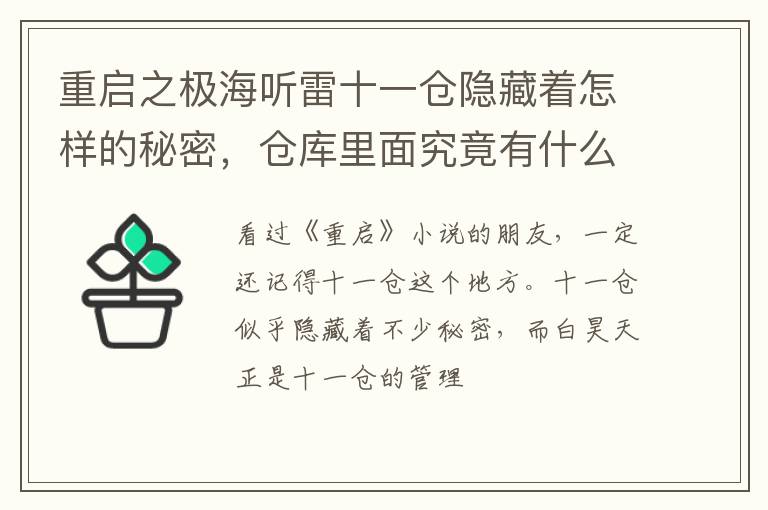 仓库里面究竟有什么 重启之极海听雷十一仓隐藏着怎样的秘密