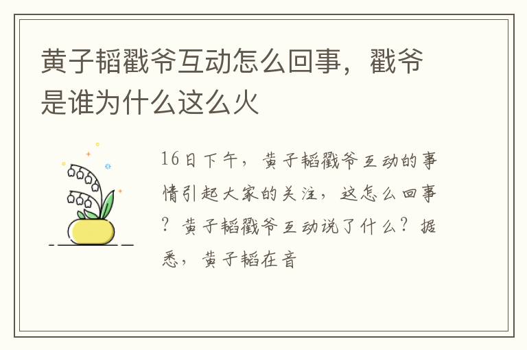 戳爷是谁为什么这么火 黄子韬戳爷互动怎么回事