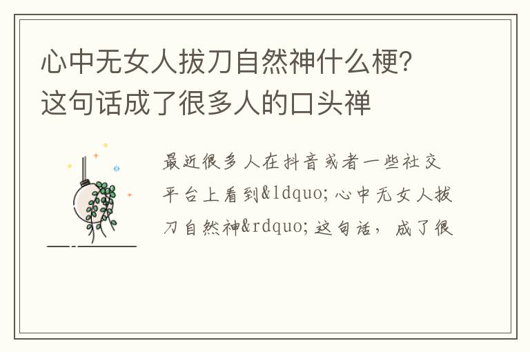 这句话成了很多人的口头禅 心中无女人拔刀自然神什么梗