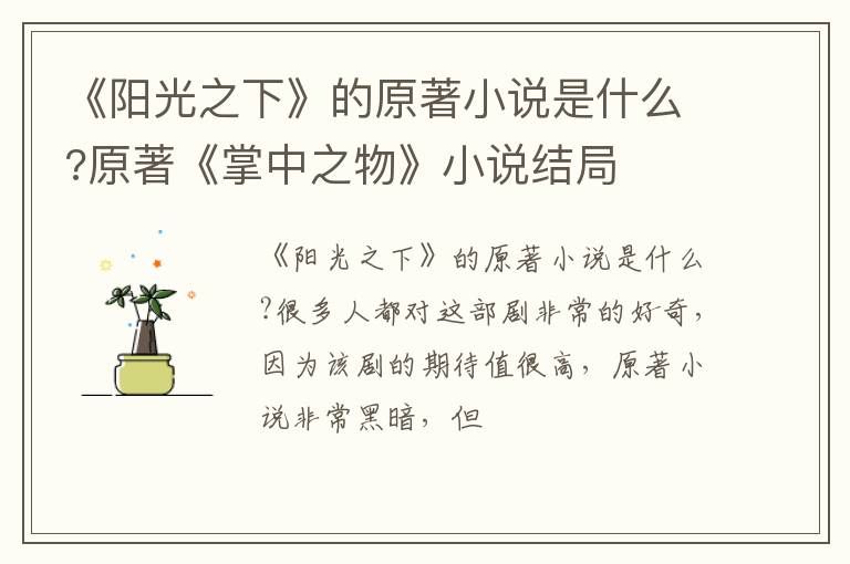 原著《掌中之物》小说结局 《阳光之下》的原著小说是什么