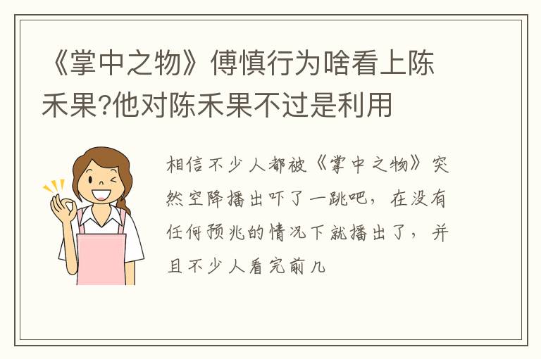 他对陈禾果不过是利用 《掌中之物》傅慎行为啥看上陈禾果