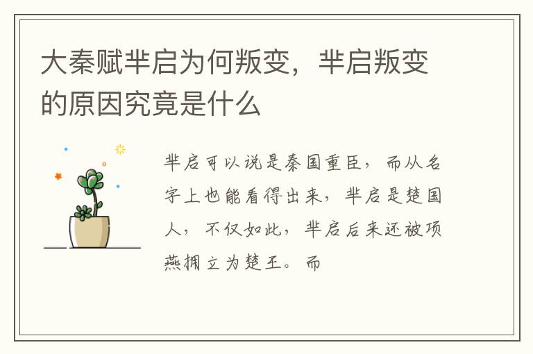 芈启叛变的原因究竟是什么 大秦赋芈启为何叛变