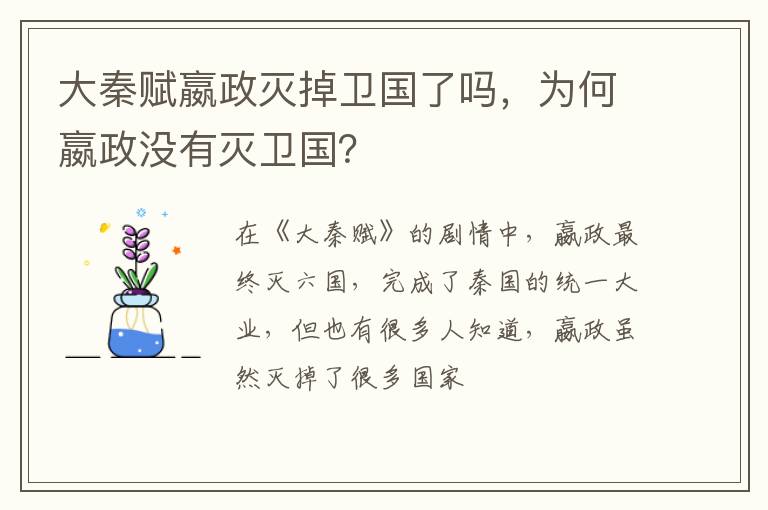 为何嬴政没有灭卫国 大秦赋嬴政灭掉卫国了吗