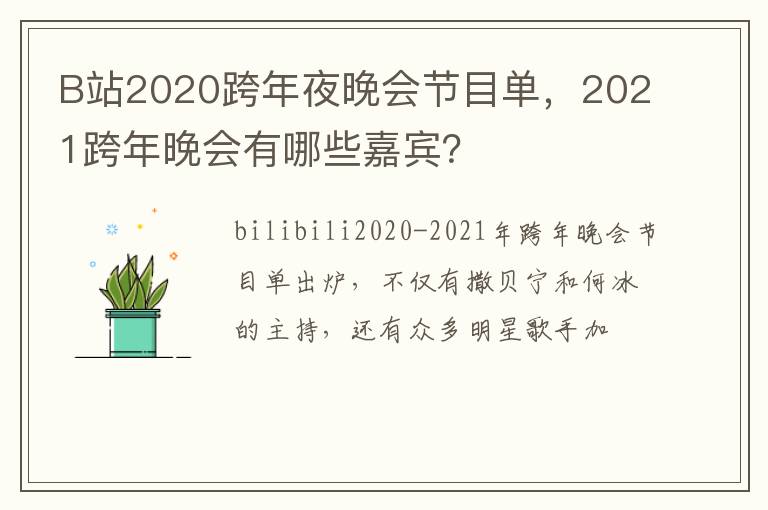 2021跨年晚会有哪些嘉宾 B站2020跨年夜晚会节目单