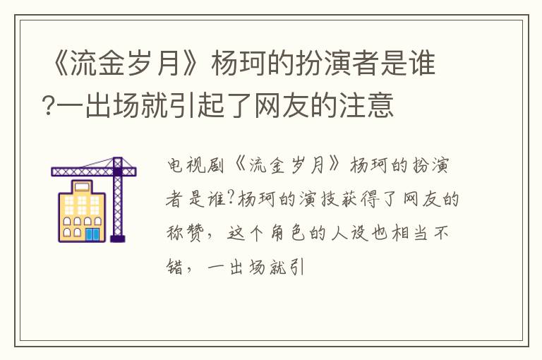 一出场就引起了网友的注意 《流金岁月》杨珂的扮演者是谁