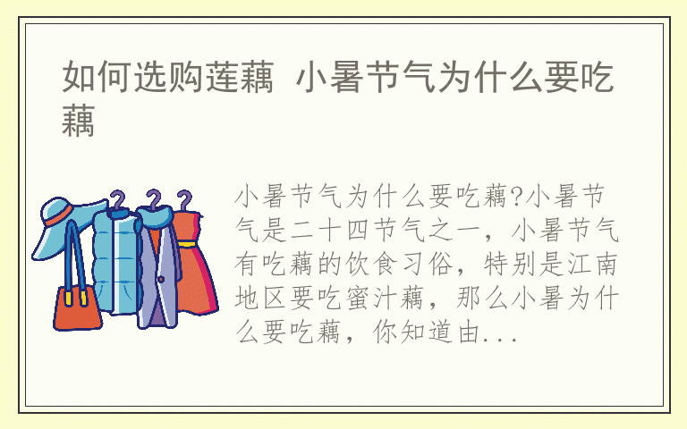 如何选购莲藕 小暑节气为什么要吃藕