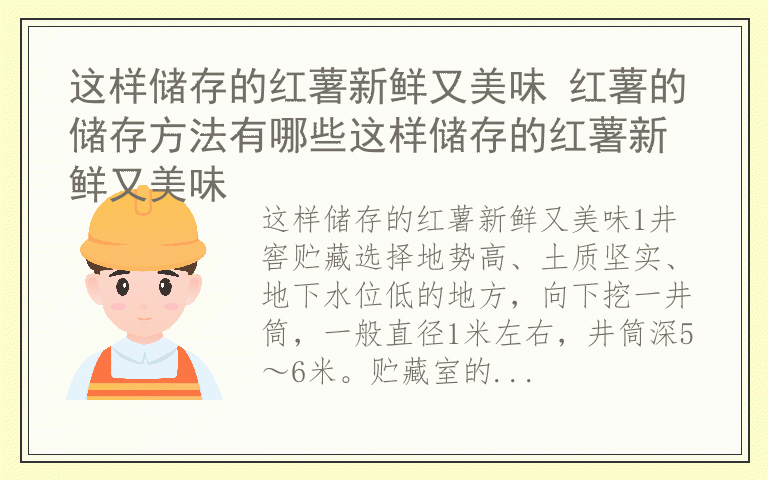 这样储存的红薯新鲜又美味 红薯的储存方法有哪些这样储存的红薯新鲜又美味