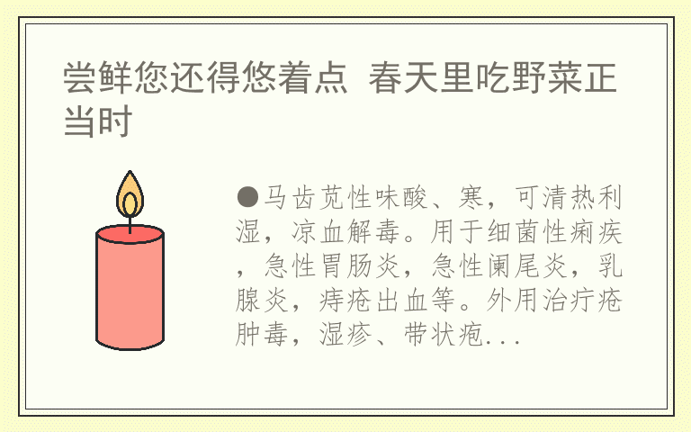 尝鲜您还得悠着点 春天里吃野菜正当时