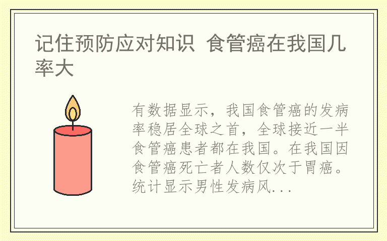 记住预防应对知识 食管癌在我国几率大