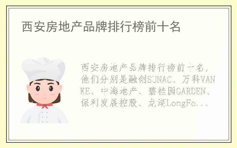 西安房地产品牌排行榜前十名 西安房地产什么品牌好