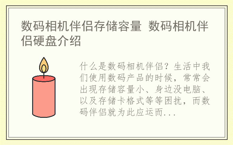 数码相机伴侣存储容量 数码相机伴侣硬盘介绍